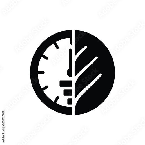 Half Clock Face and Half Green Leaf Icon, Sustainable Time and Eco Friendly Management Concept Vector