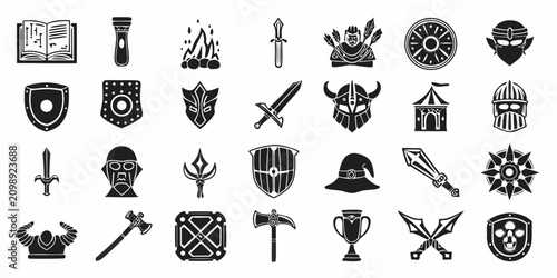 Photography Fantasy Roleplaying Game Icons Black Silhouette Collection On White Background