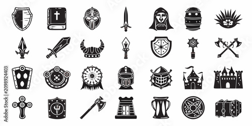 Fotografie Fantasy Rpg Icon Set Monochrome Vector Illustrations On White Background