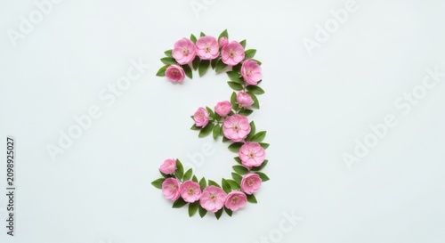 Number three formed by small pink flowers and leaves (1)
