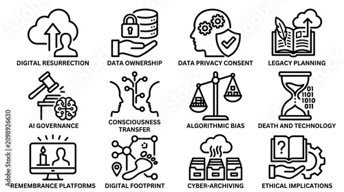 Картината върху платно Digital Transformation Icons: AI, Data, Privacy, Legacy, Ethics, Tech Concepts