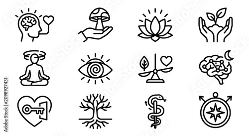 Foto Holistic Health & Wellness Icons: Mind, Body, Spirit, Nature, Balance, Growth, H