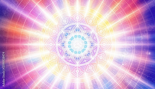 Mandalas symbolizing harmony and awareness with intricate sacred geometry radiating light for meditation and wellness.