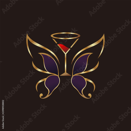 Cocktail Glass with Butterfly Wings Logo