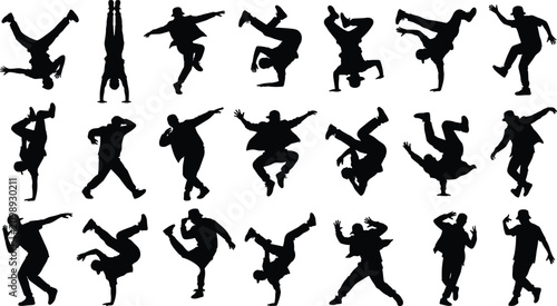 Фотография Breakdance Dance Silhouette Collection with Hip Hop Dancer Poses Vector Set