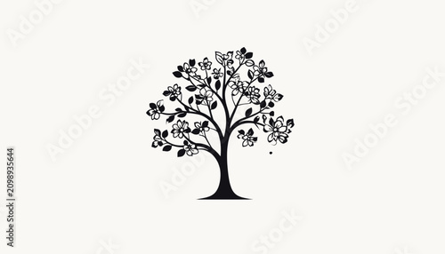Tableau sur toile Tree Silhouette with Leaves and Branches.