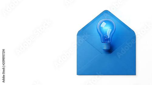3D blue envelope with lightbulb icon representing idea communication