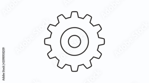 Minimalist Cogwheel Gear Line Art Icon Isolated on White Background