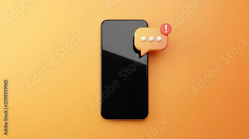 3D smartphone with notification message bubble icon on orange background