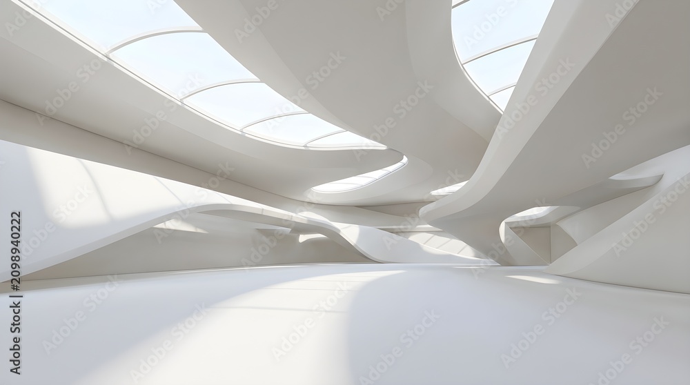 Fototapeta premium Bright Futuristic White Interior with Organic Architectural Design