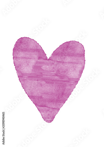 pink neat watercolor heart on a transparent background. Cute clipart hand drawn illustration. Concept - romantic relationship, Love, Valentine's Day, 
