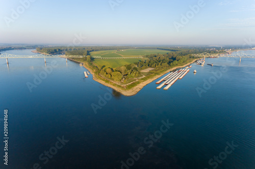 63895-18311 Aerial of the confluence of the Ohio (right) & Mississippi (left) Rivers at the southernmost point in Illinois. Fort Defiance St Pk. Alexander Co. IL