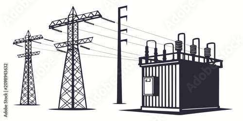 Set of three vintage-style electrical transformers on white background, power utility