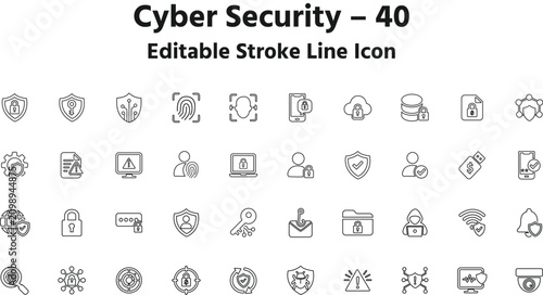 Cyber Security Icon Set Editable Stroke Line Icons Representing Digital Protection And Safety cybersecurity data