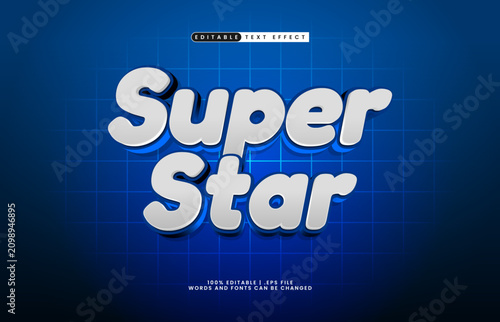 Super Star 3D Editable Text Effect Cartoon Style with Blue Grid Background