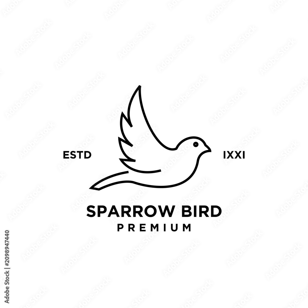 Fototapeta premium Minimalist Flying Sparrow Bird Logo Outline Icon Design. Simple Black Line Art for Brand Identity.