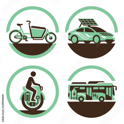 Eco friendly transportation options icons.