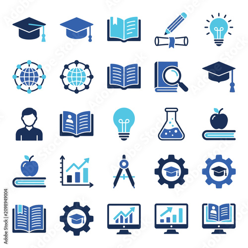 Education icons on white background.