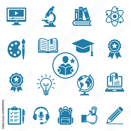Education icons on white background.