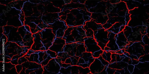 Abstract blue cracked line pattern on red, purple and white gradient background.