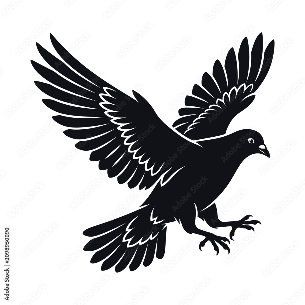 Fototapeta premium A bird spreads its wings and takes flight outdoors.
