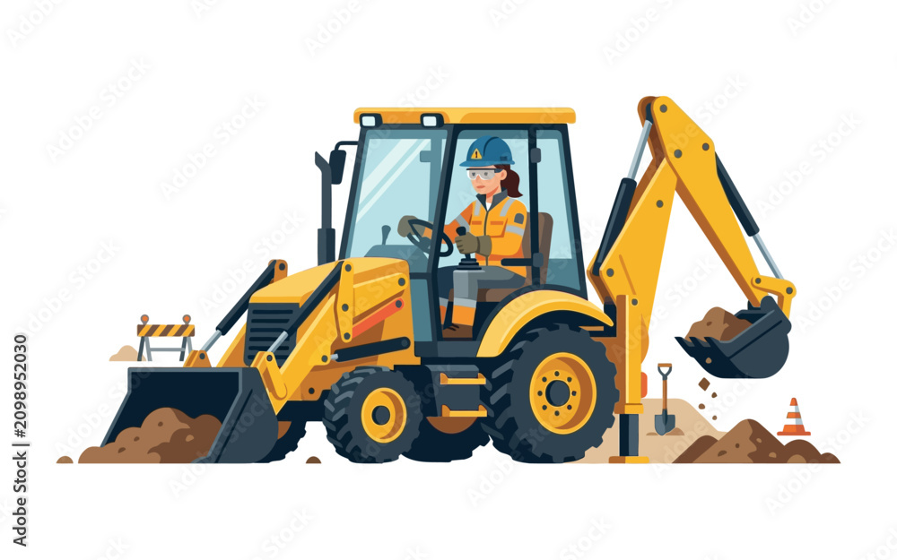 Foto Backhoe Loader Operator Flat Design Illustration