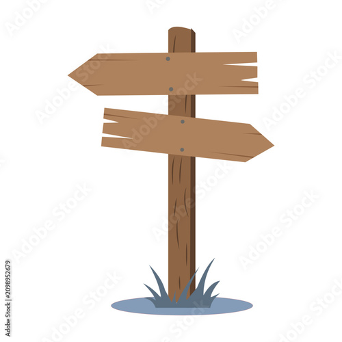 Wooden signpost with two blank directional arrows pointing in opposite directions
