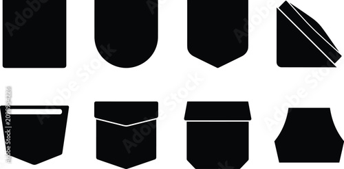 Quadro em tela Clothing pocket styles and tailoring design icon set featuring patch pockets fla