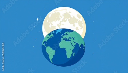 Earth floating in space with blue background and clouds.