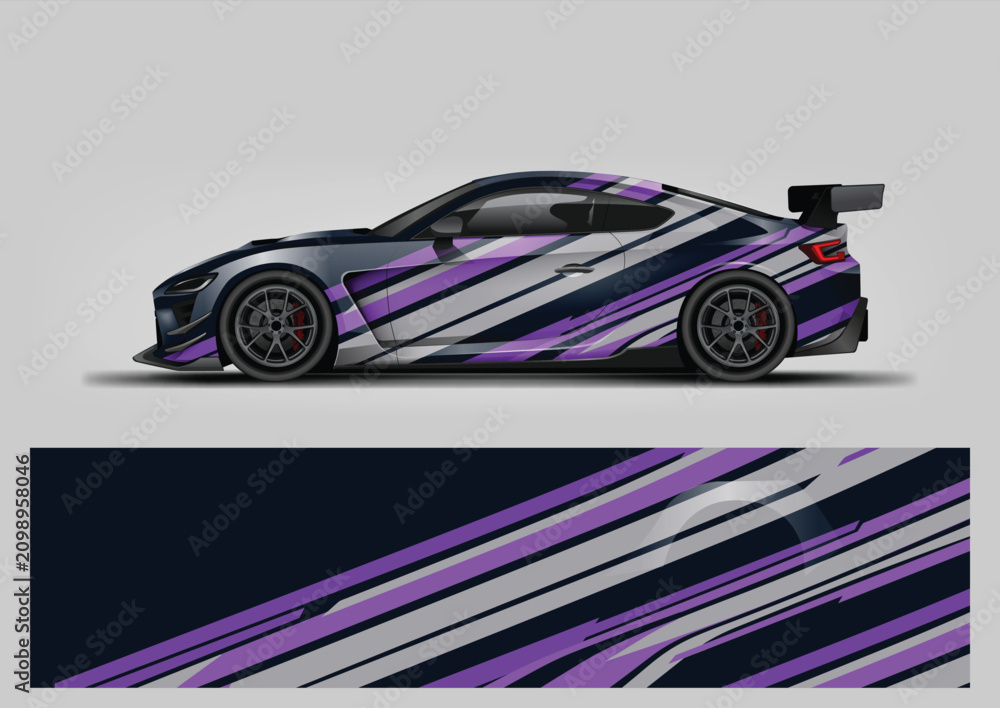 Fototapeta premium Car Wrap Vector Design with Purple and Grey Color Lines Style Futuristic Racing