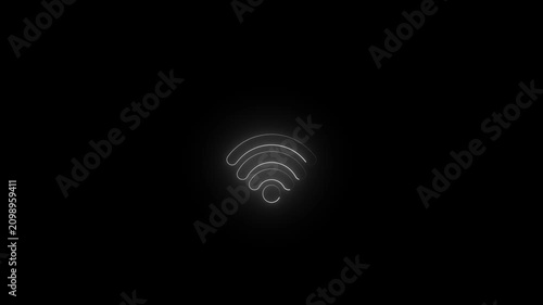 Neon glowing cyan.w i-f i. signal icon animation isolated on black background.video...