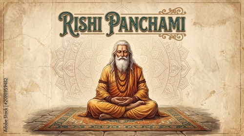 Hindu Sage Meditates Cross Legged Rishi Panchami