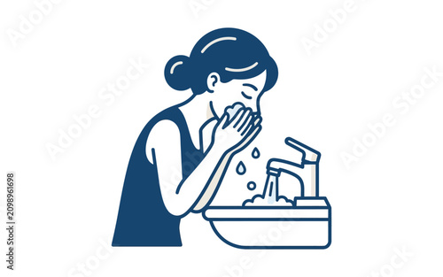 Minimal Woman Washing Face Vector Illustration
