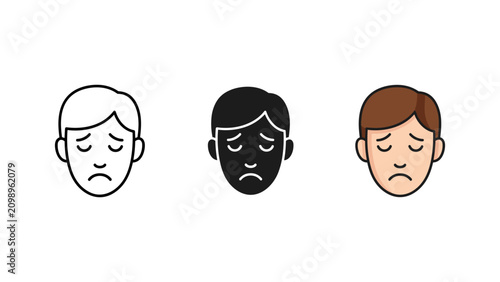Photos Sad human face avatar icon set with depressed expression character negative depr