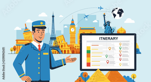 Professional businessman holding travel itinerary and map.