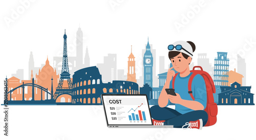 Professional construction worker wearing safety gear on city skyline background.