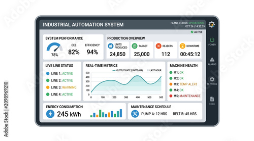 Industrial Automation System Dashboard: Production, Metrics, Energy, and Machine Health