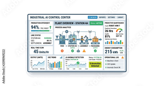 Photos Industrial AI Control Center Dashboard: Factory Production, Efficiency, and Ener