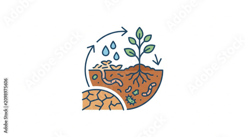 Canvastavla Illustration of soil layers and plant growth cycle with water.
