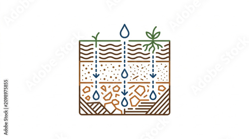Bild auf Leinwand Illustration of soil layers and water infiltration with plant growth
