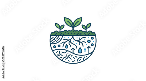 Quadro em tela Illustration of soil layers with plant roots and sprouts.
