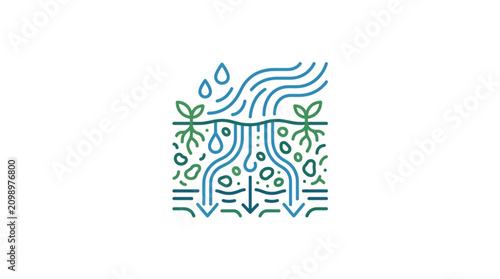 Quadro su tela Illustration of water infiltration and drainage through soil layers with plants