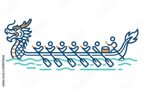 Dragon Boat Racing Team Vector Illustration