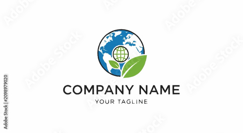 Company logo with earth and leaf.