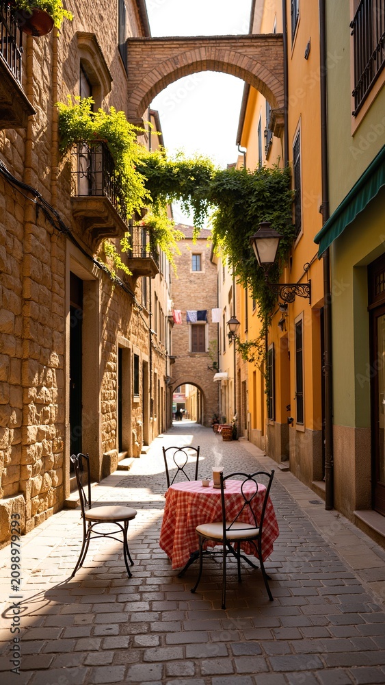 Obraz premium Quaint Cobblestone Cafe