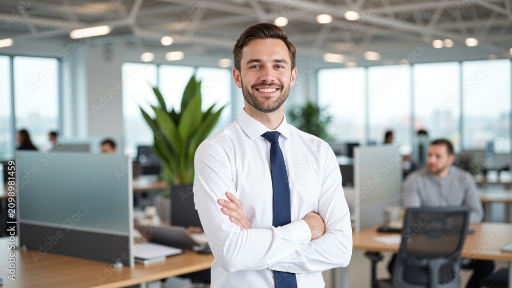 Fototapeta premium Confident Businessman Crossing Arms in Office