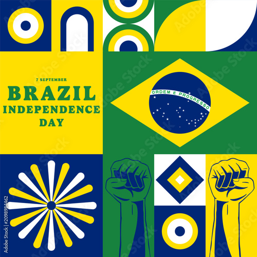 Brazil Independence Day Square Graphic Template with Geometric Grid