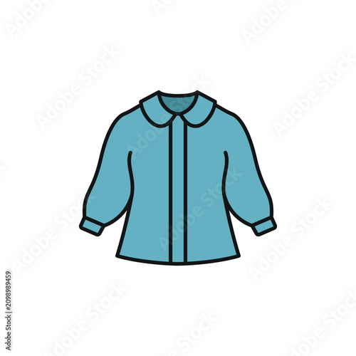 Blouse Peter Pan Collar with Long Sleeves and Front Button Blue Filled Outline Icon