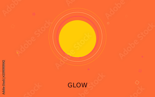 Glowing sun, bright yellow circle, orange background, glow effect, vibrant illustration