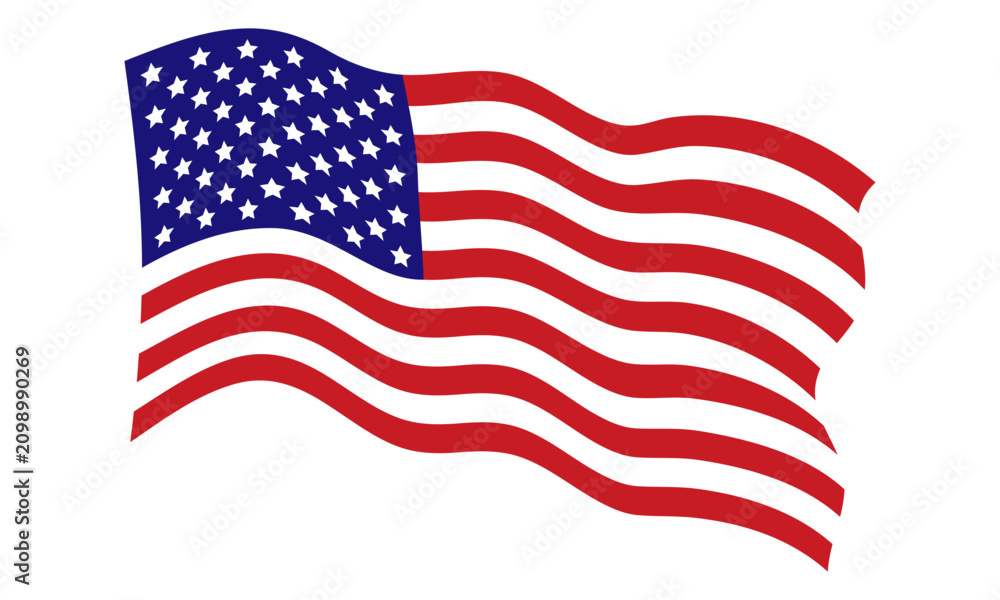 Obraz premium Waving American flag with stars and stripes. National flag of america on white background. For 4th of July Independence Day, Memorial, Veterans Day, patriotic banner design. Vector illustration